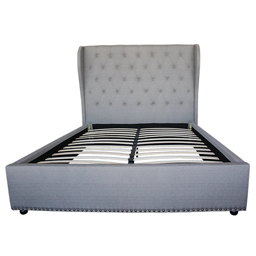 Grey Upholstered Queen Bed Frame with High Headboard