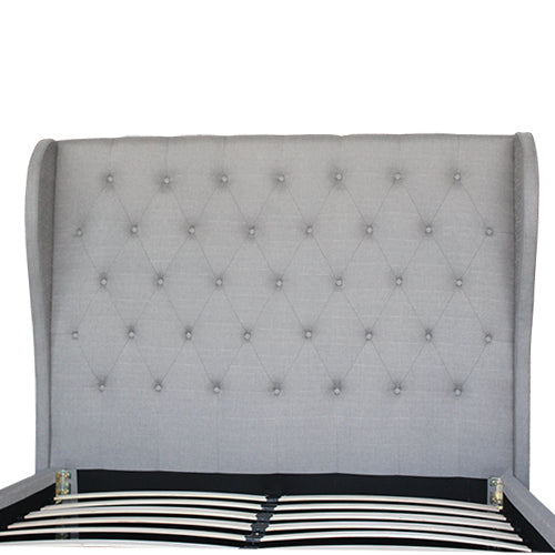 Grey Upholstered Queen Bed Frame with High Headboard