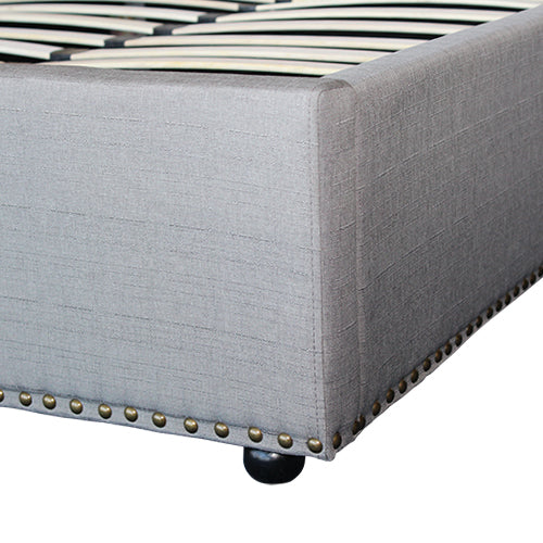 Grey Upholstered Queen Bed Frame with High Headboard