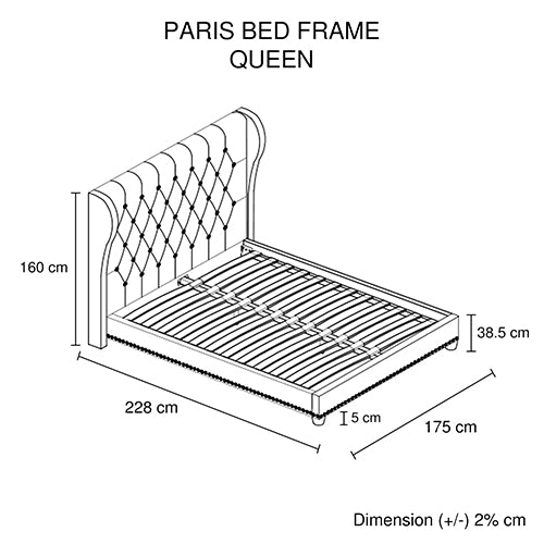 Grey Upholstered Queen Bed Frame with High Headboard