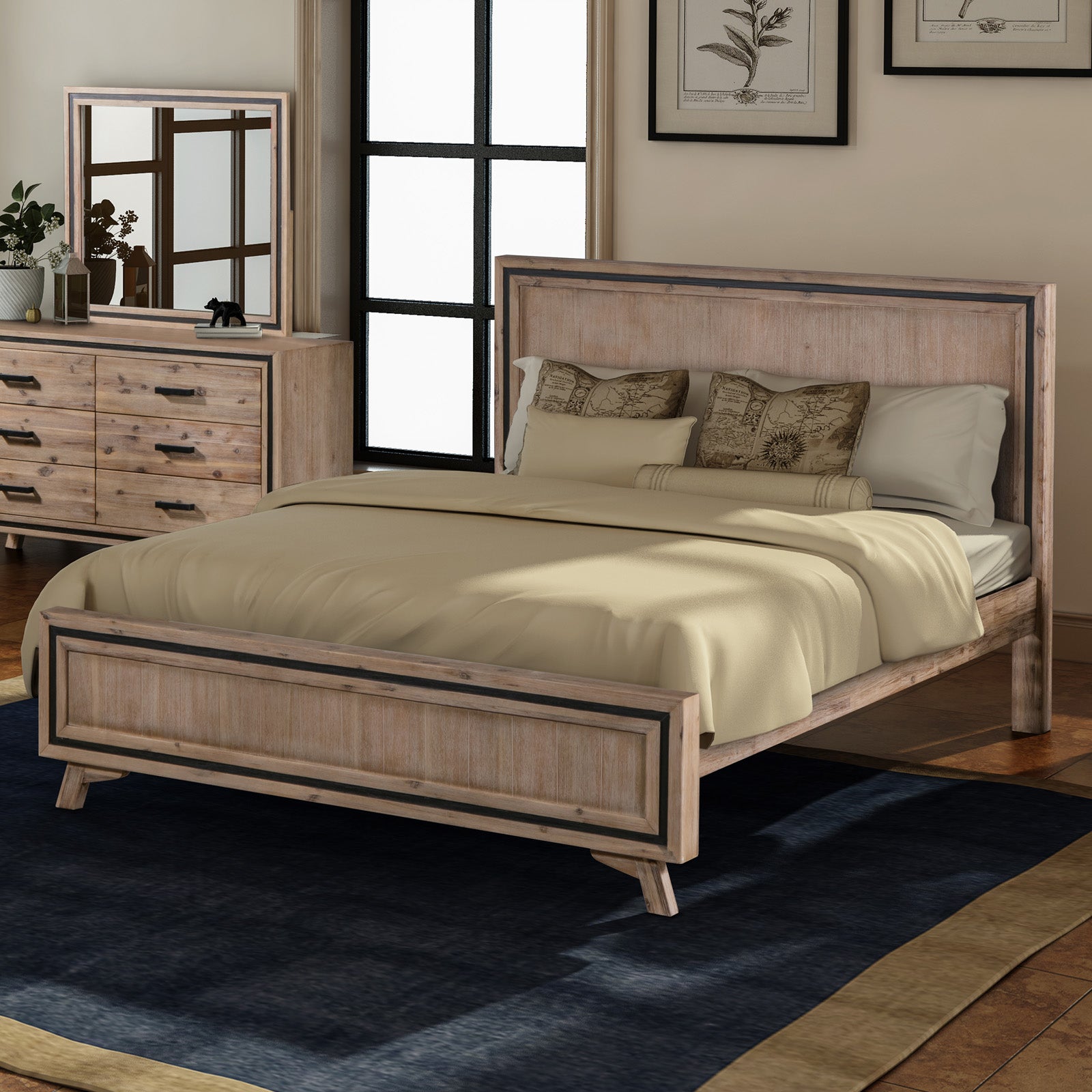 King Size Durable Wooden Bed Frame, Water-Resistant Acacia