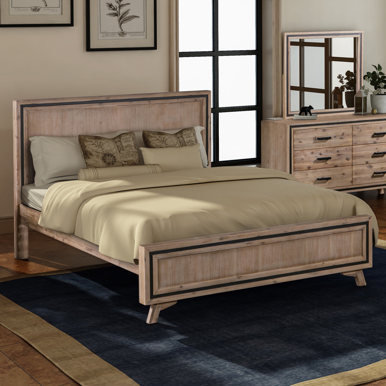 King Size Durable Wooden Bed Frame, Water-Resistant Acacia