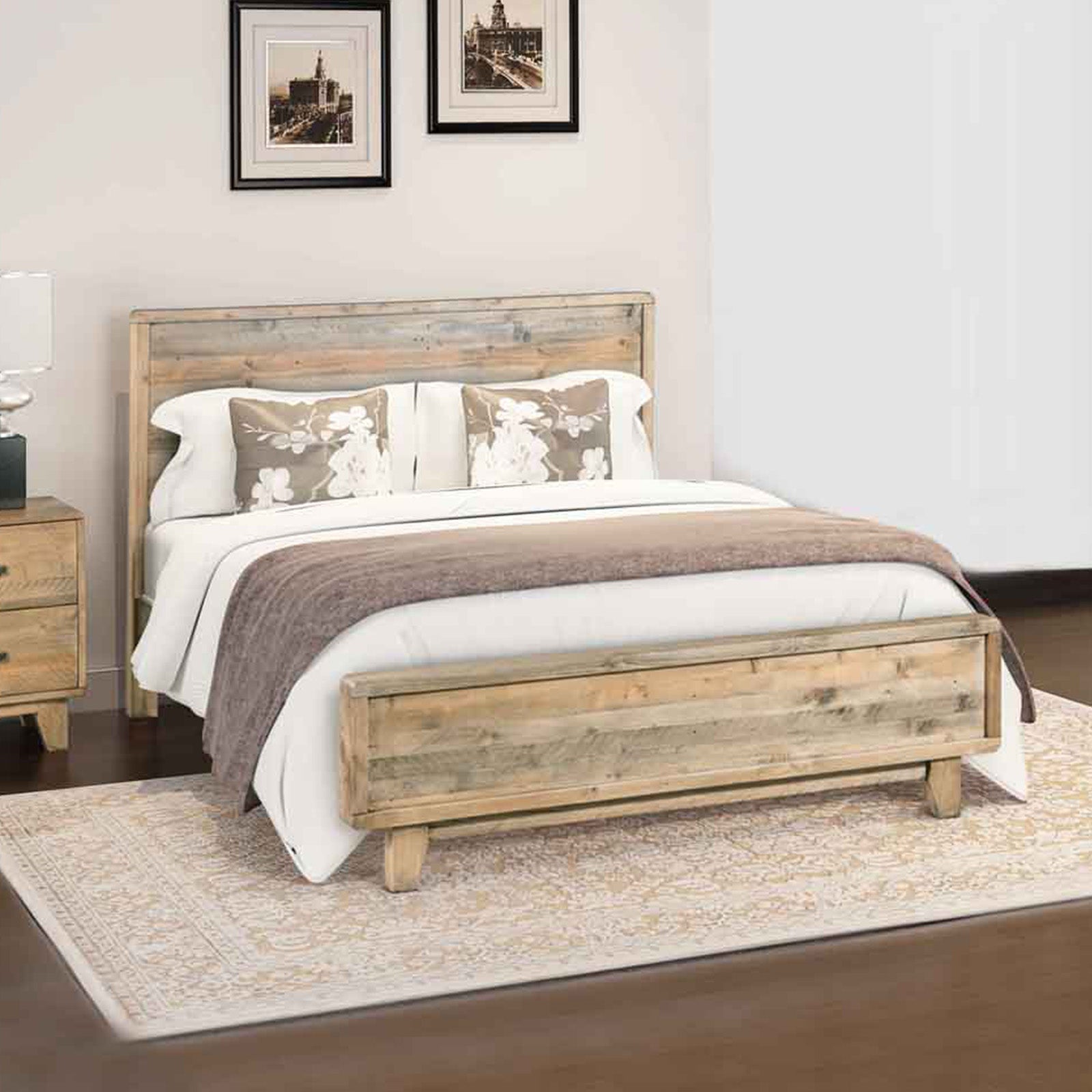 Sturdy Solid Wood Double Bed Frame w/ Headboard