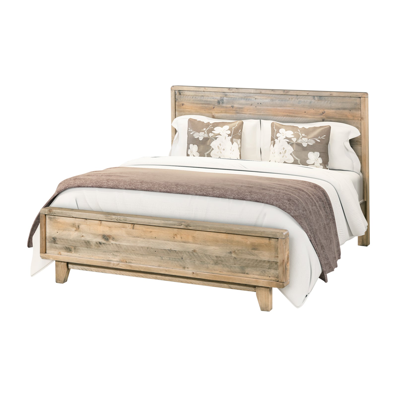 Sturdy Solid Wood Double Bed Frame w/ Headboard