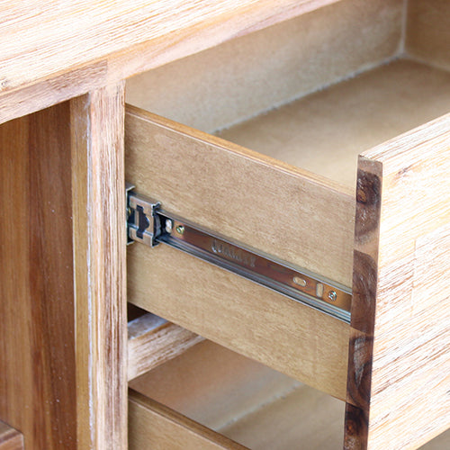 Oak Buffet Sideboard, Solid Acacia Wood, Metal Finish, 3 Drawers