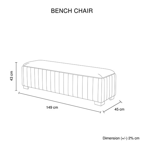 Grey Fabric Upholstered Bench Chair with Steel Feet