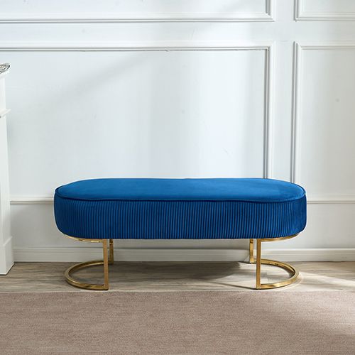 Bench Chair In Blue Velvet Fabric