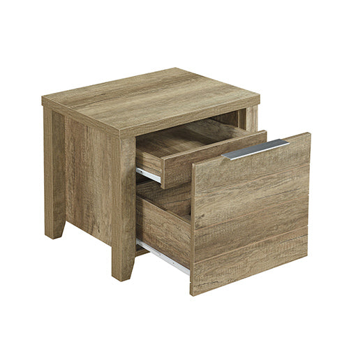 MDF Oak Bedside Table 2 Drawers, Sturdy Pole Legs