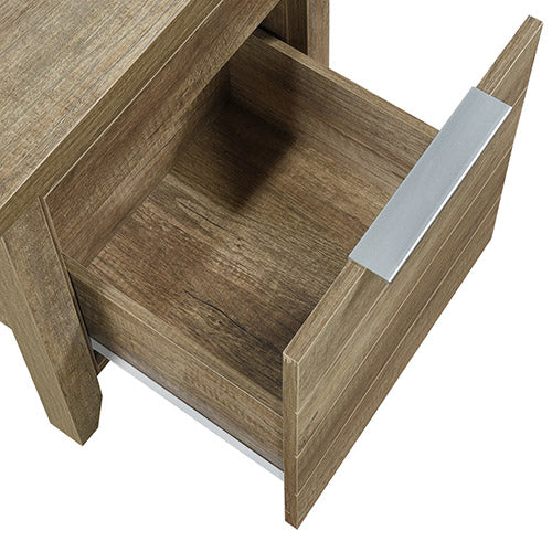 MDF Oak Bedside Table 2 Drawers, Sturdy Pole Legs