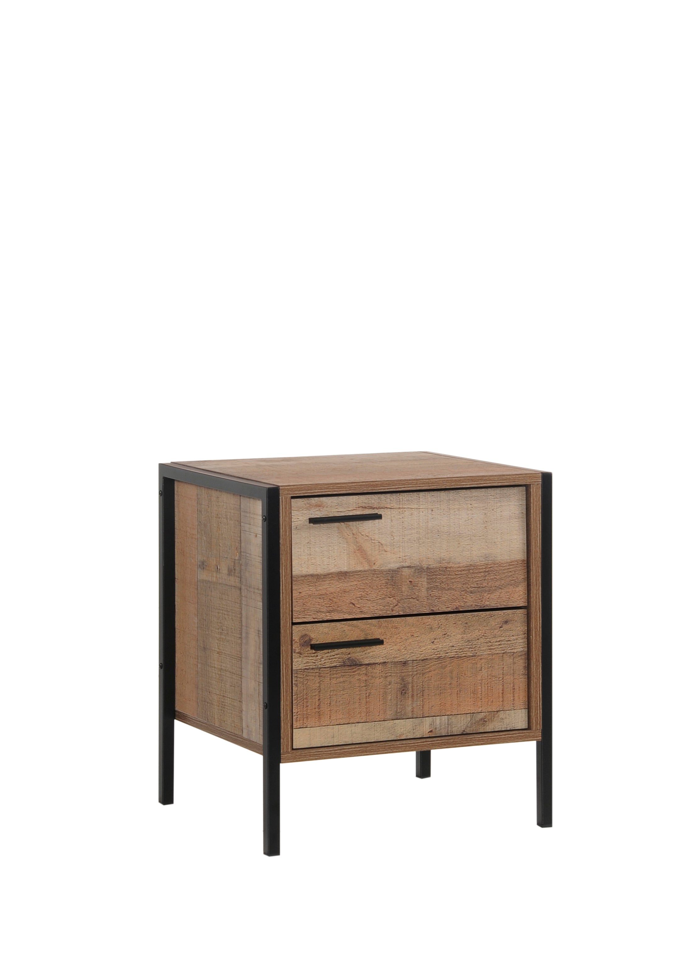 Oak Particle Board 2-Drawer Bedside Table with Metal Legs