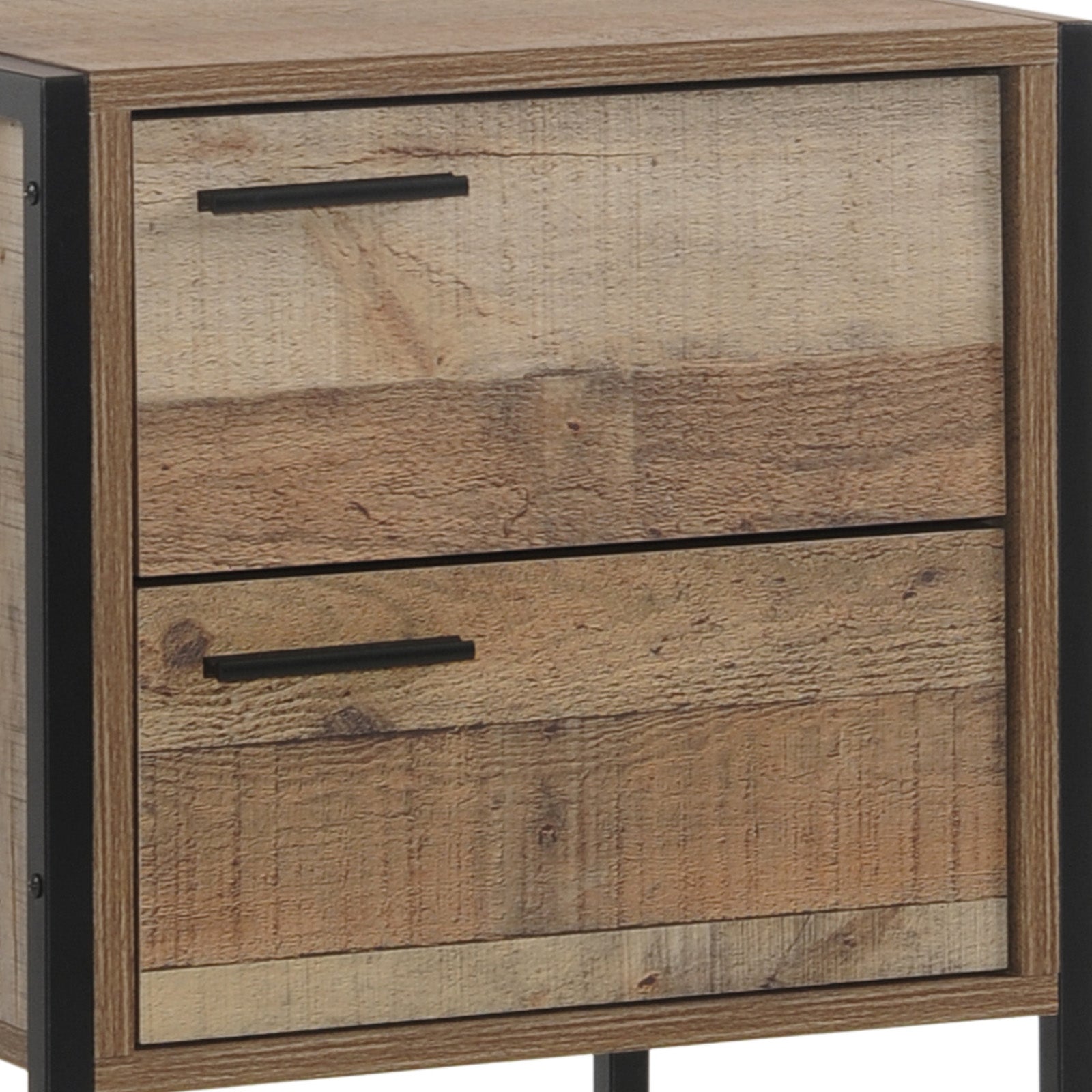 Oak Particle Board 2-Drawer Bedside Table with Metal Legs