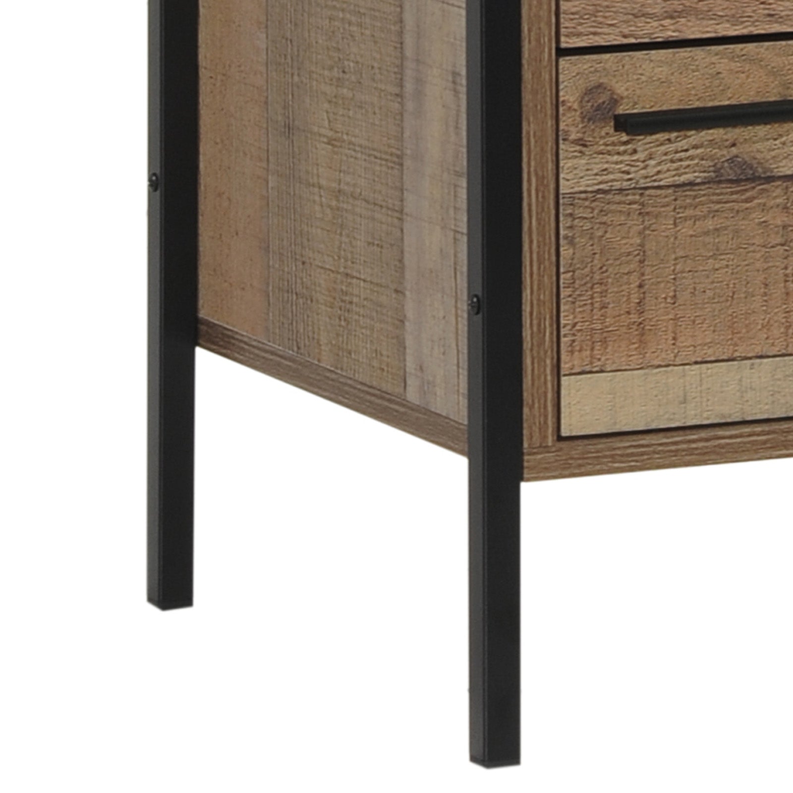 Oak Particle Board 2-Drawer Bedside Table with Metal Legs