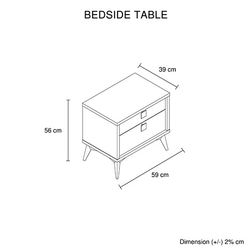 Bedside Table with 2 Storage Drawers MDF Combination of Champagne and Black Colour Nightstand