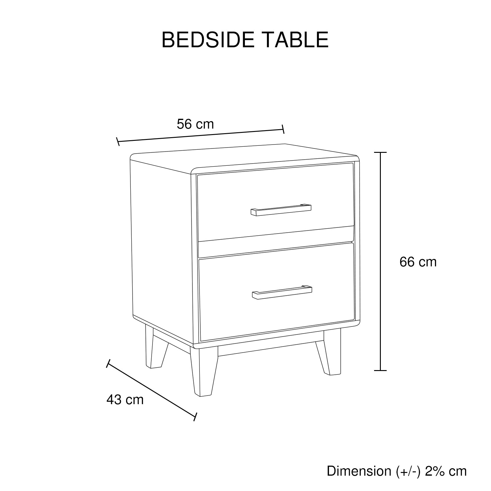 Solid Wood 2-Drawer Nightstand, Metal Handles, Light Brown Finish