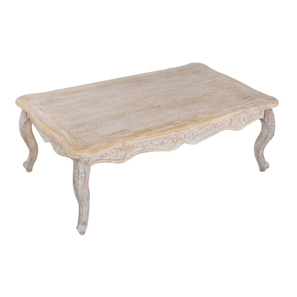 Vintage Oak Wood Coffee Table, White Washed Finish, 130cm