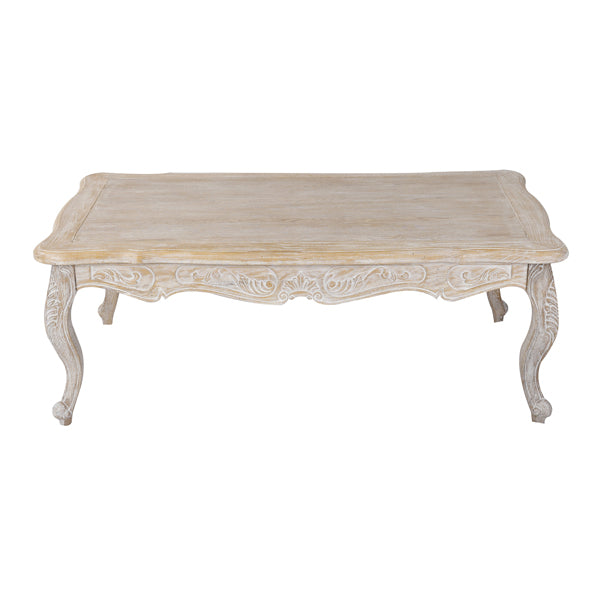 Vintage Oak Wood Coffee Table, White Washed Finish, 130cm