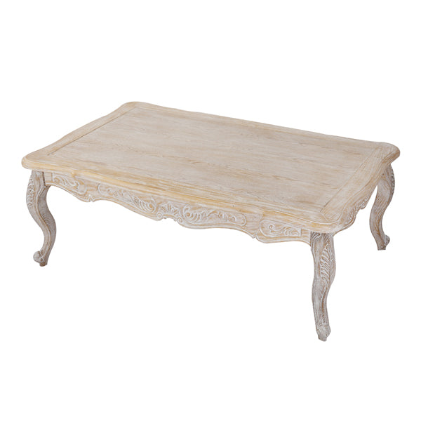 Vintage Oak Wood Coffee Table, White Washed Finish, 130cm