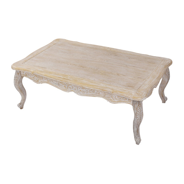 Vintage Oak Wood Coffee Table, White Washed Finish, 130cm