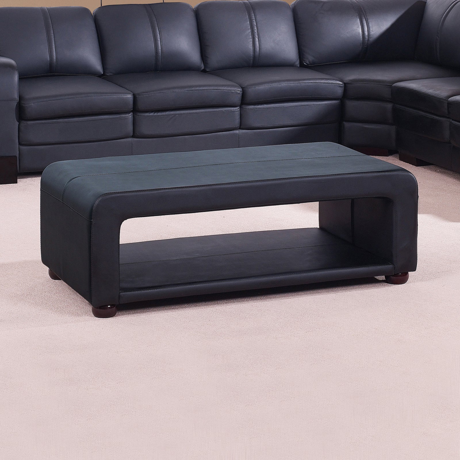 Modern Black PU Leather Coffee Table with Storage