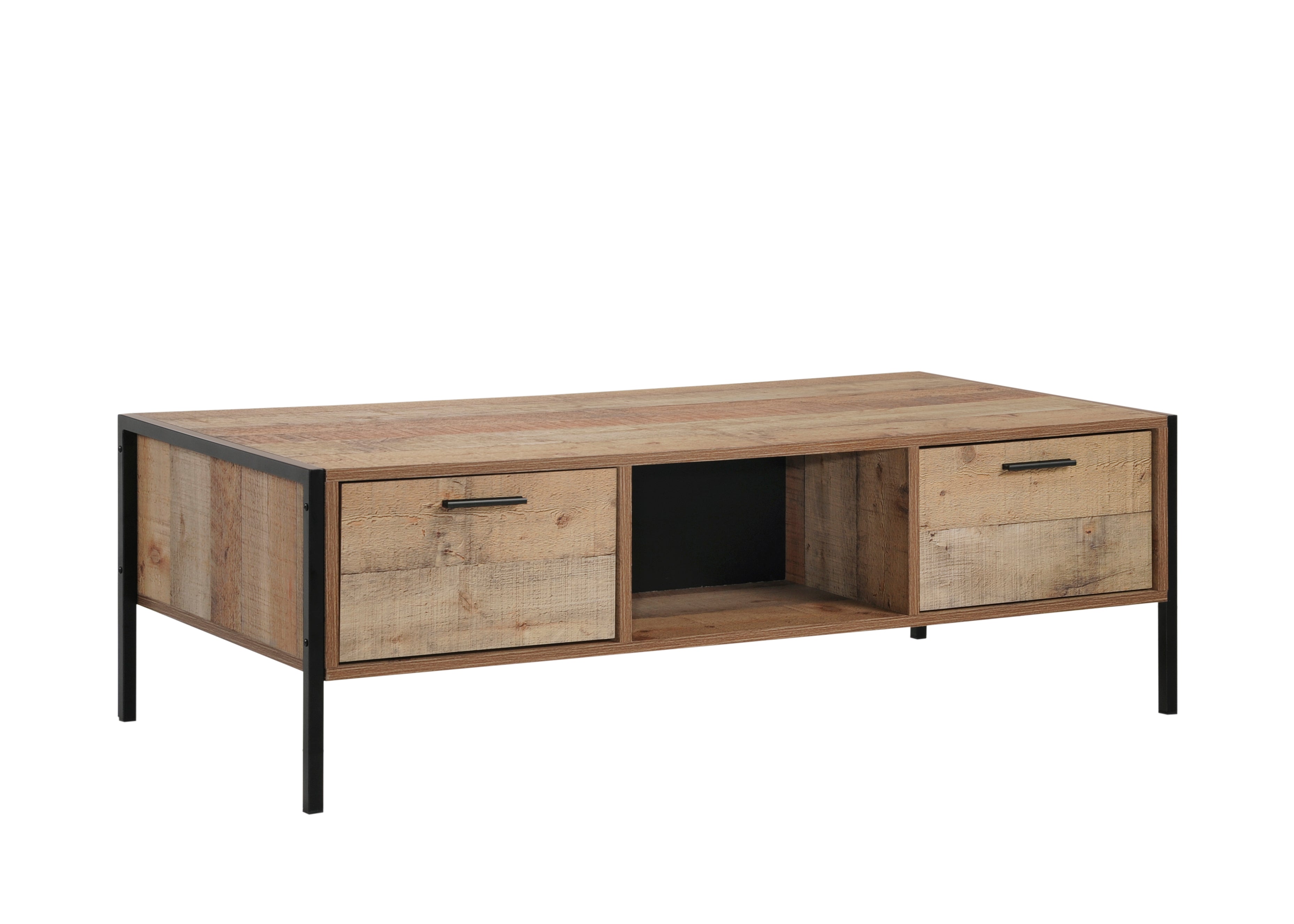 Rustic Wood Metal Coffee Table with Drawers Storage Mascot