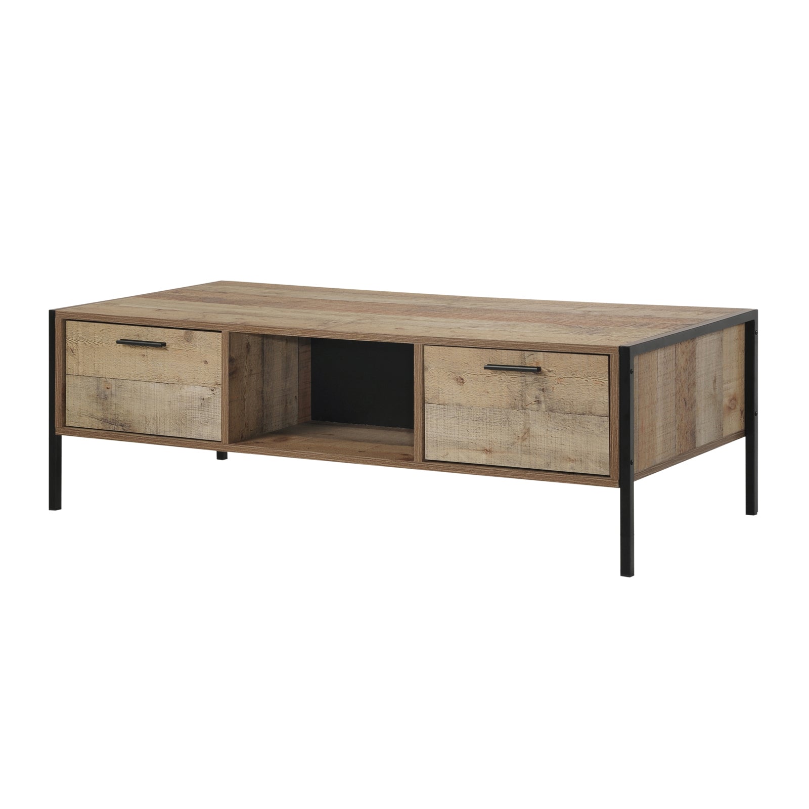 Rustic Wood Metal Coffee Table with Drawers Storage Mascot