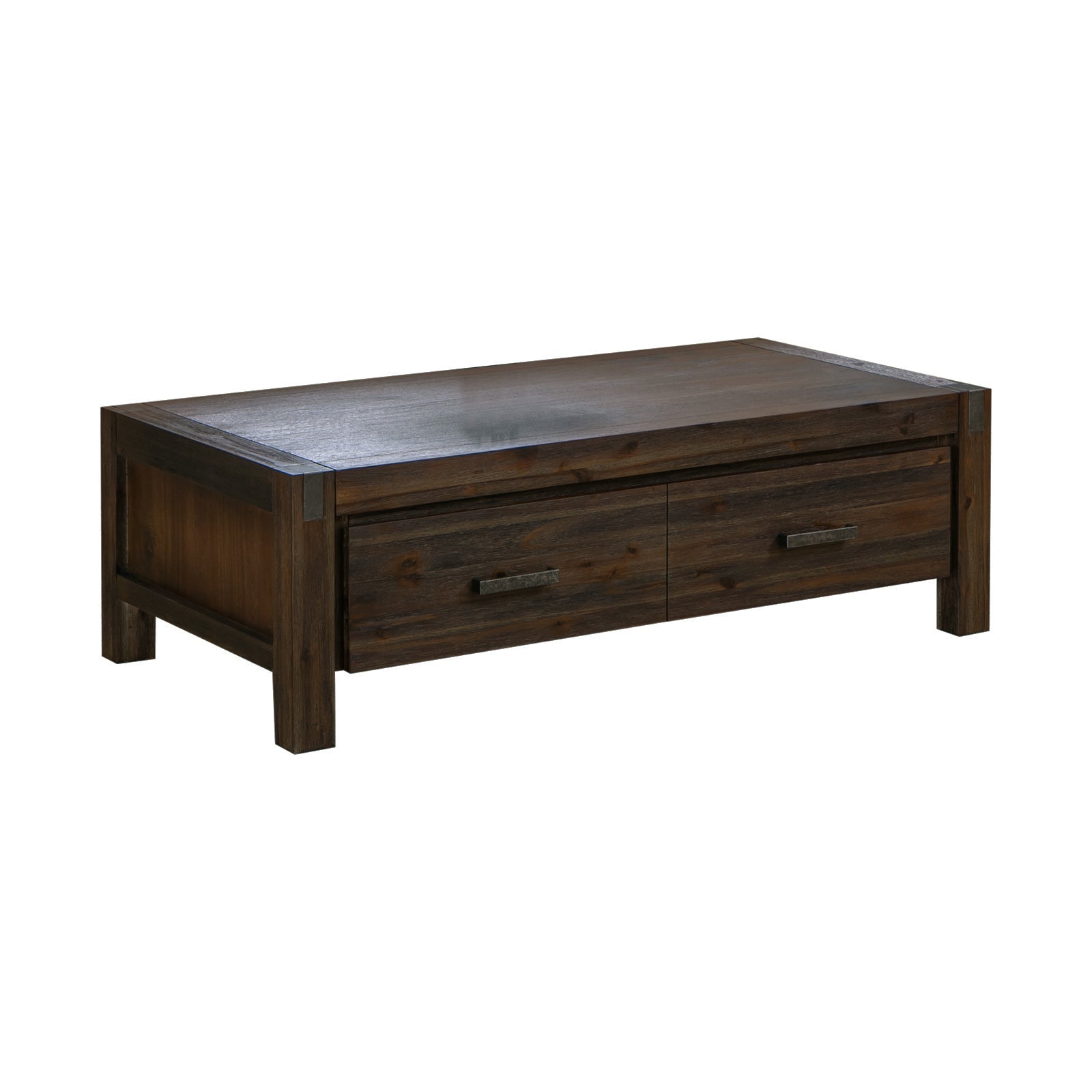 Minimal Acacia Wood Coffee Table, 2 Drawers, Chocolate