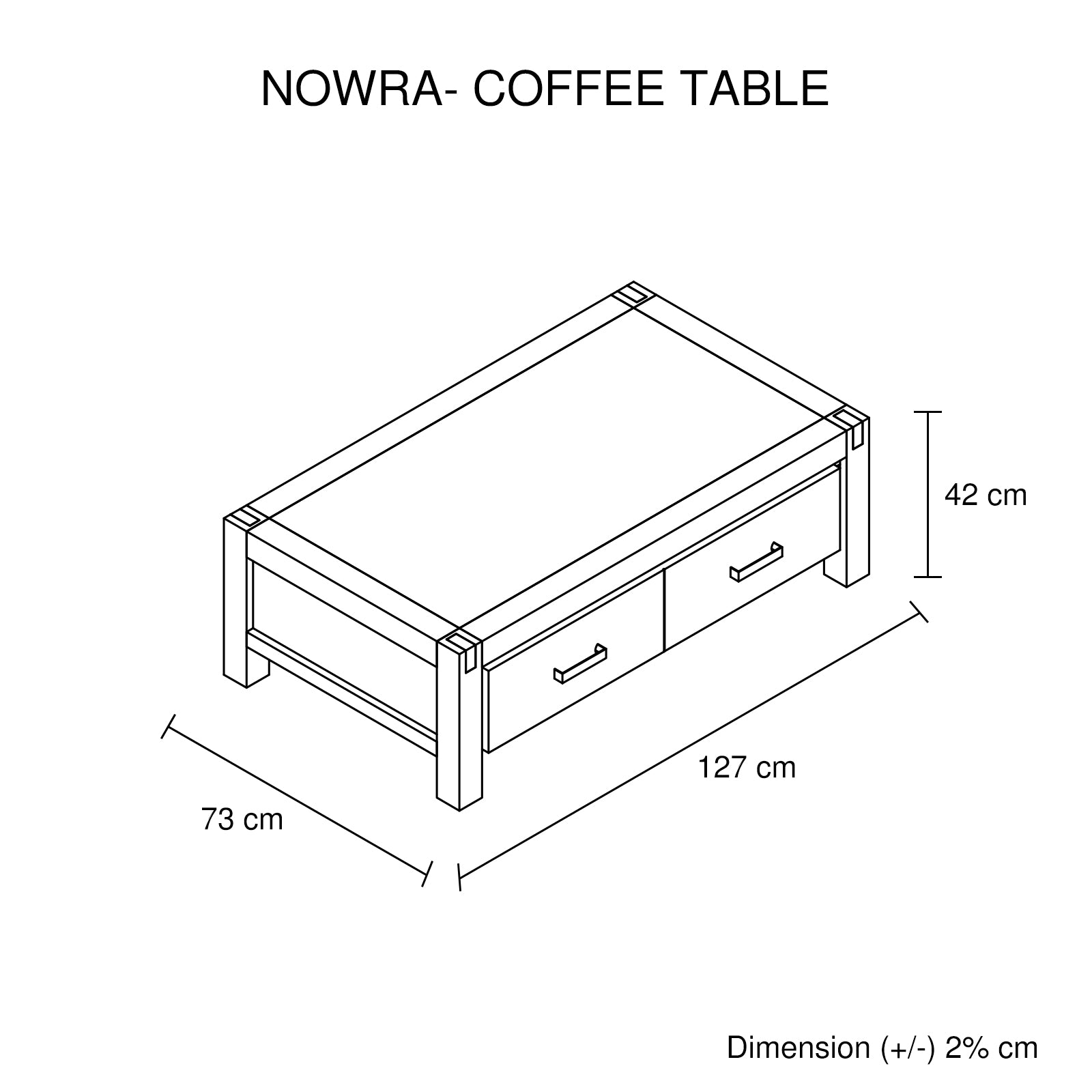 Minimal Acacia Wood Coffee Table, 2 Drawers, Chocolate