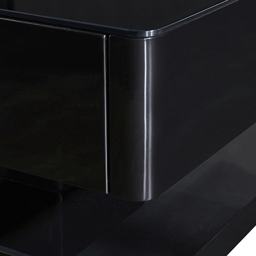 High Gloss Coffee Table, Tempt Glass Top, 4 Drawers, Black