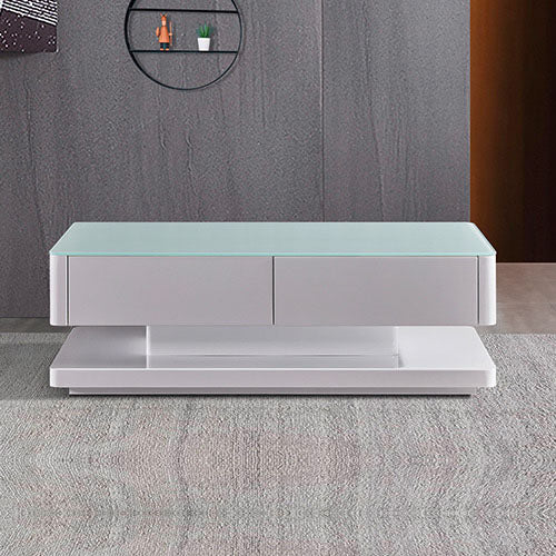 Stylish High Gloss Coffee Table w/ 4 Drawers & Glass Top