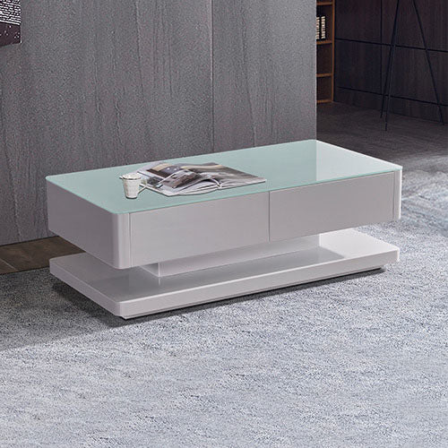 Stylish High Gloss Coffee Table w/ 4 Drawers & Glass Top