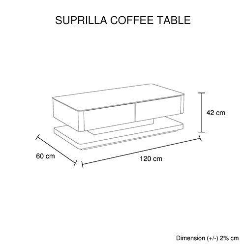 Stylish High Gloss Coffee Table w/ 4 Drawers & Glass Top