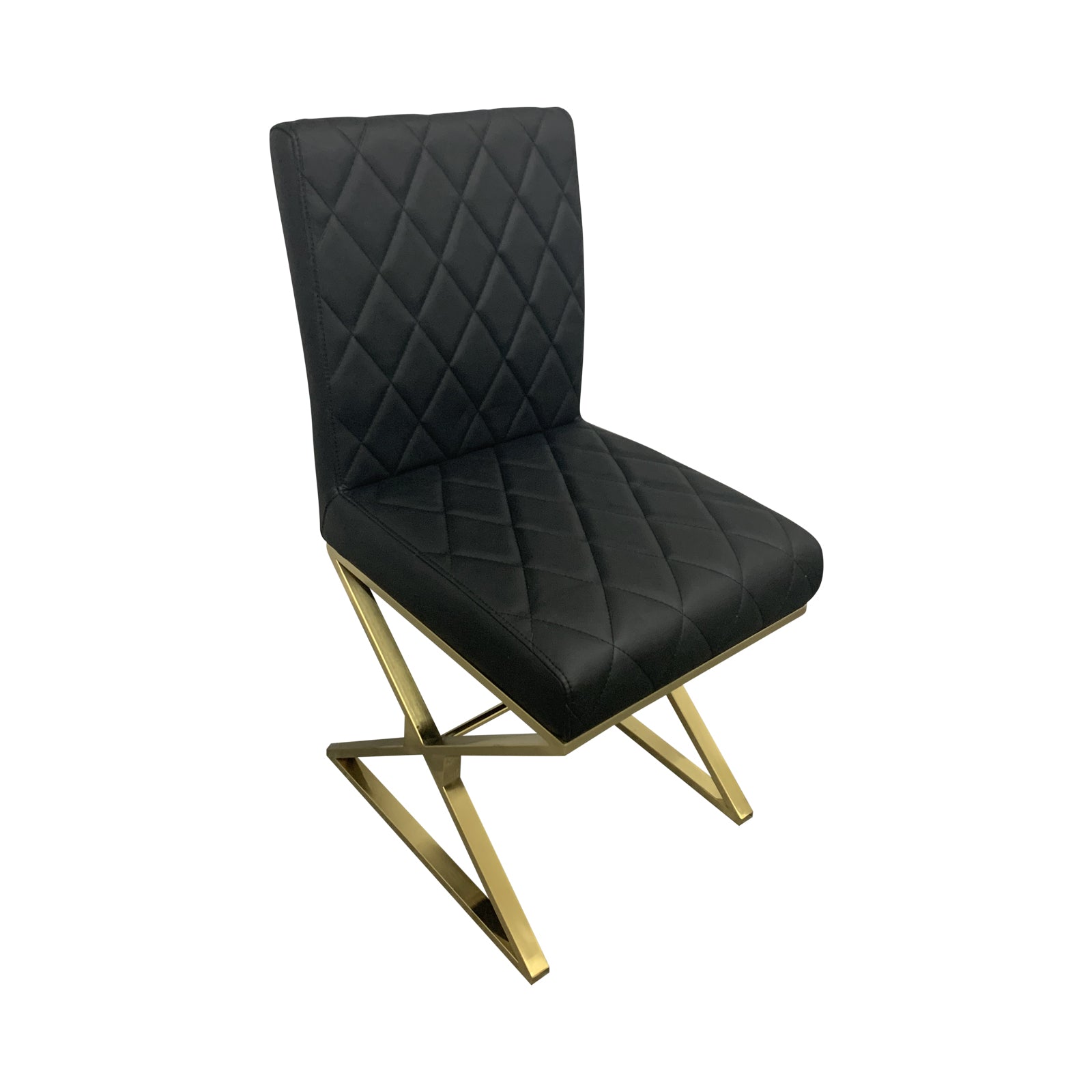 Upholstered Black PU Leather Dining Chairs, Stainless Gold Legs, Set of 2