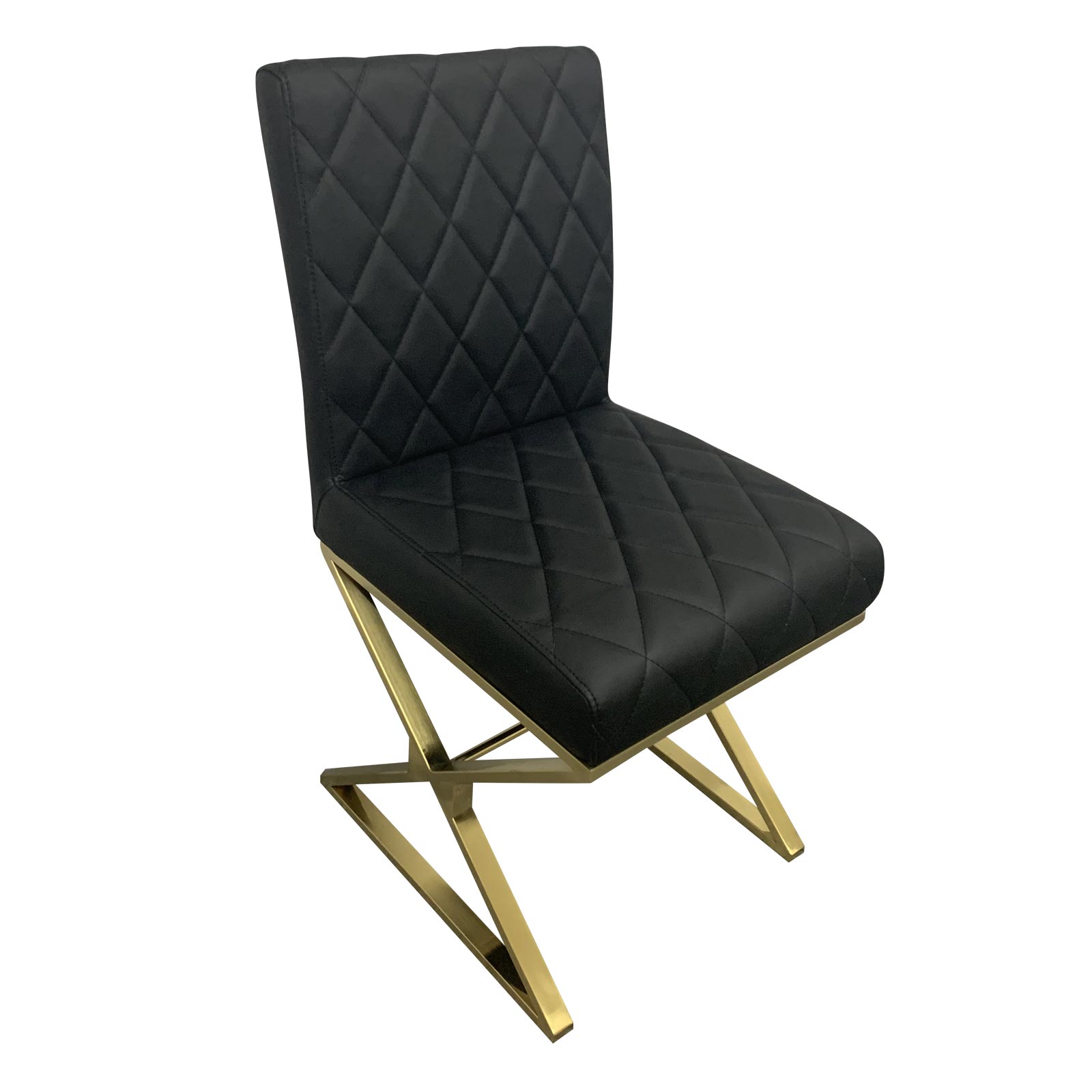 Upholstered Black PU Leather Dining Chairs, Stainless Gold Legs, Set of 2