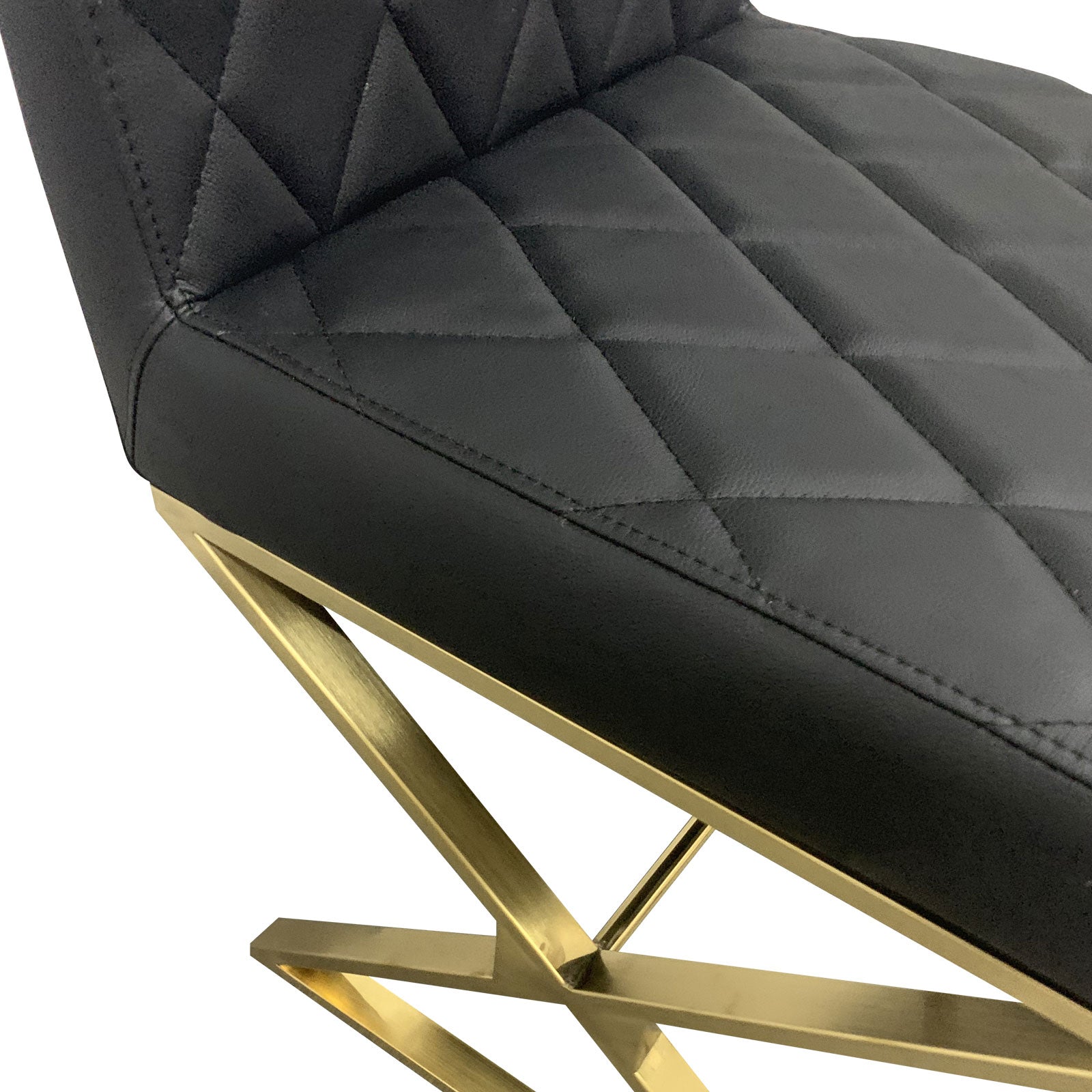 Upholstered Black PU Leather Dining Chairs, Stainless Gold Legs, Set of 2