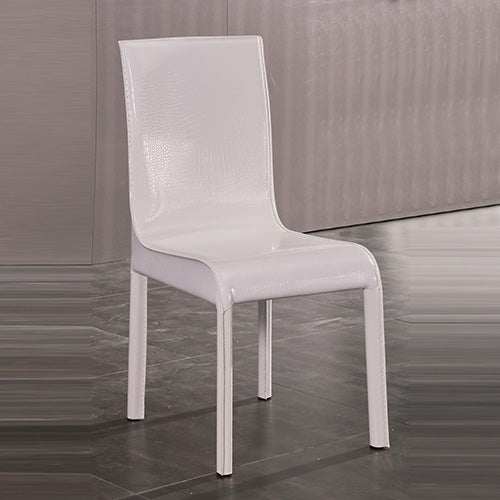 2x White Leatherette Mid-High Back Dining Chairs, Steel Frame, Wooden Legs