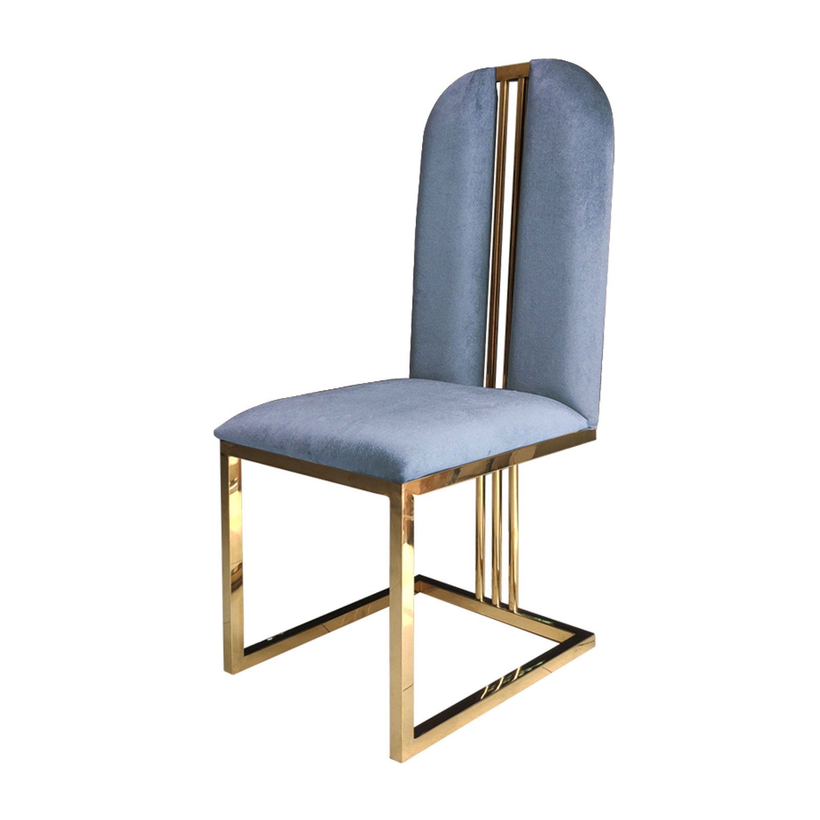 Modern Gold Frame Blue Fabric Dining Chairs Set of 2