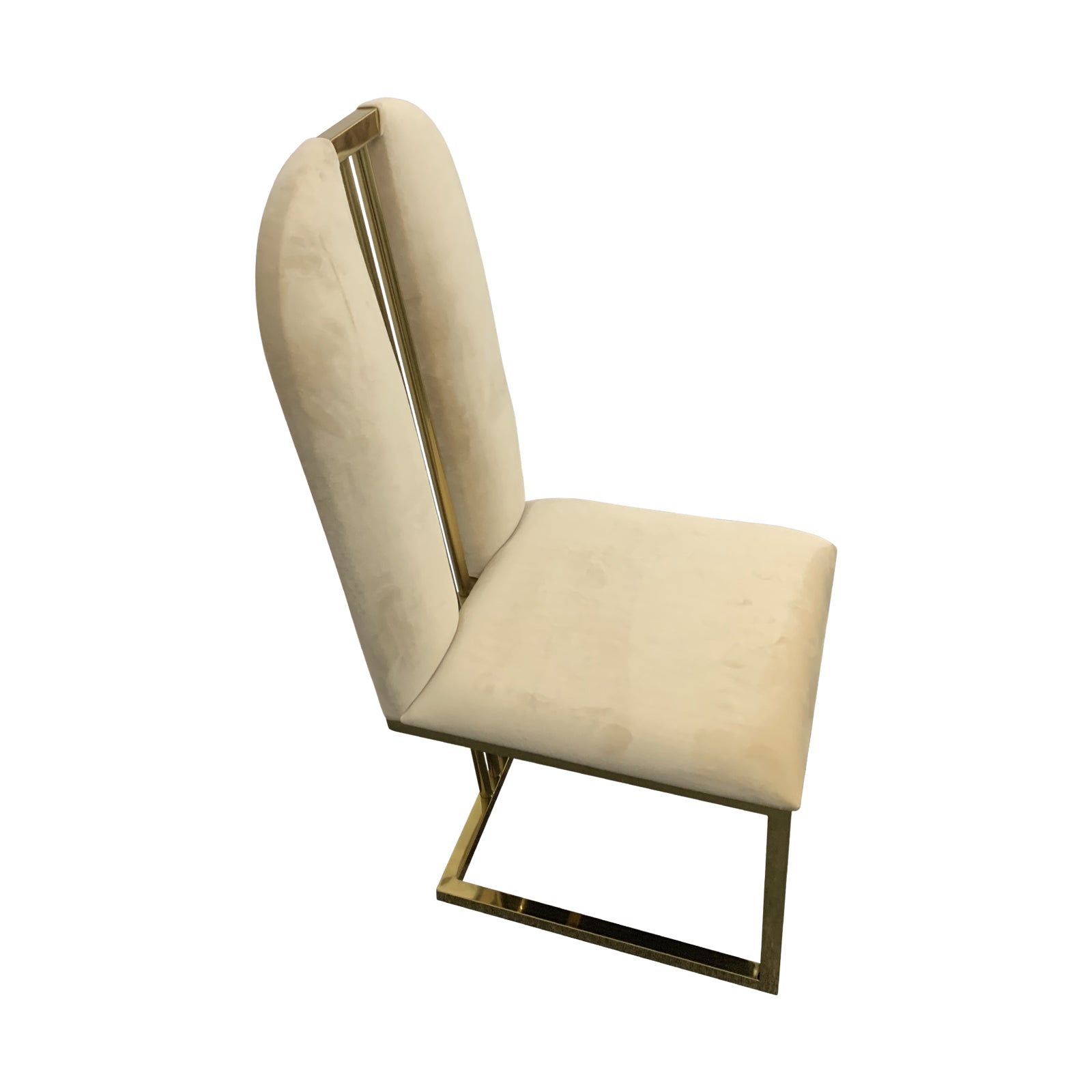 Modern Beige Fabric Dining Chairs, Gold Steel Frame, Set of 2