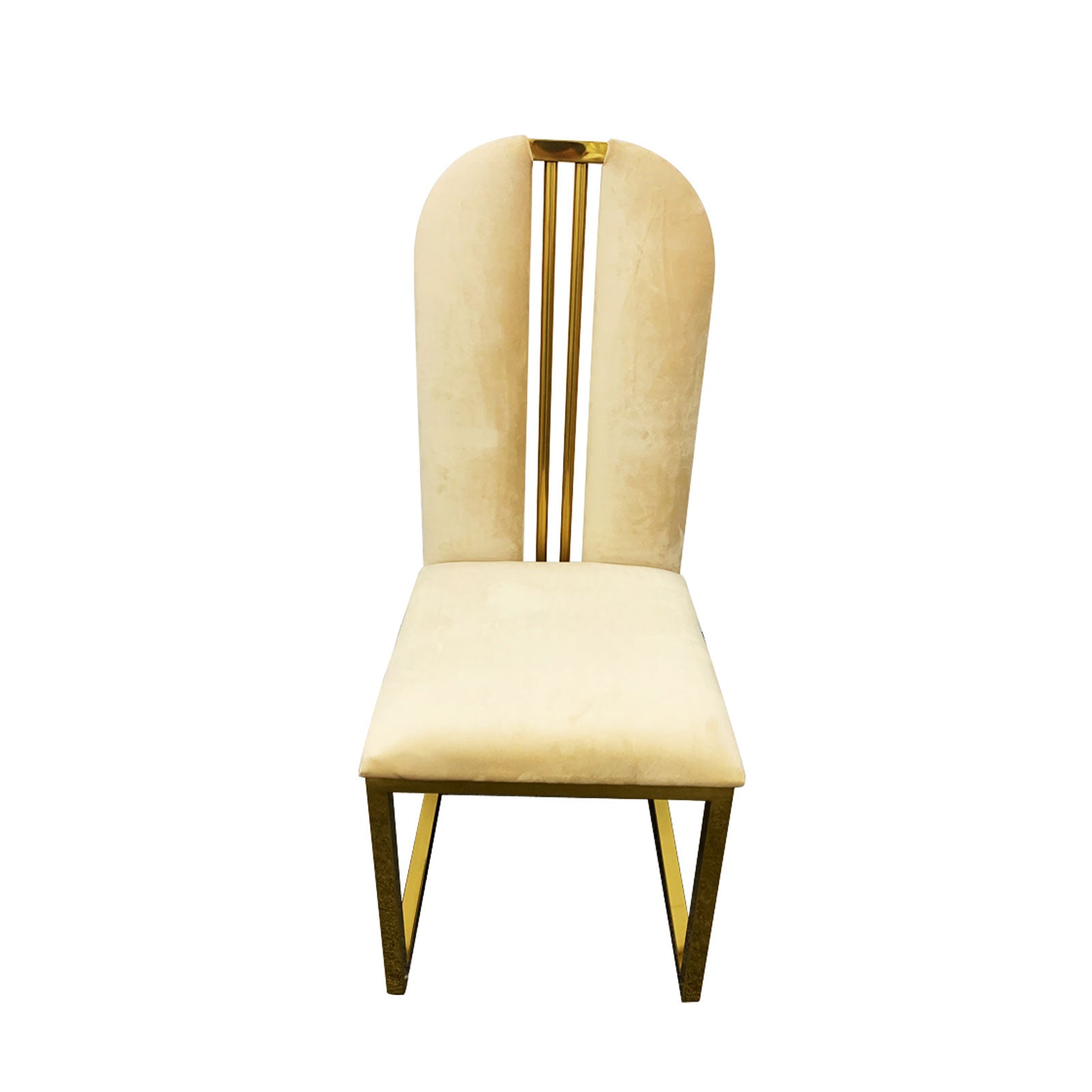 Modern Beige Fabric Dining Chairs, Gold Steel Frame, Set of 2