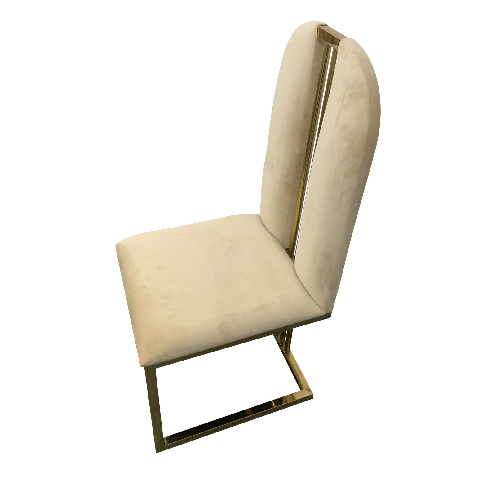 Modern Beige Fabric Dining Chairs, Gold Steel Frame, Set of 2