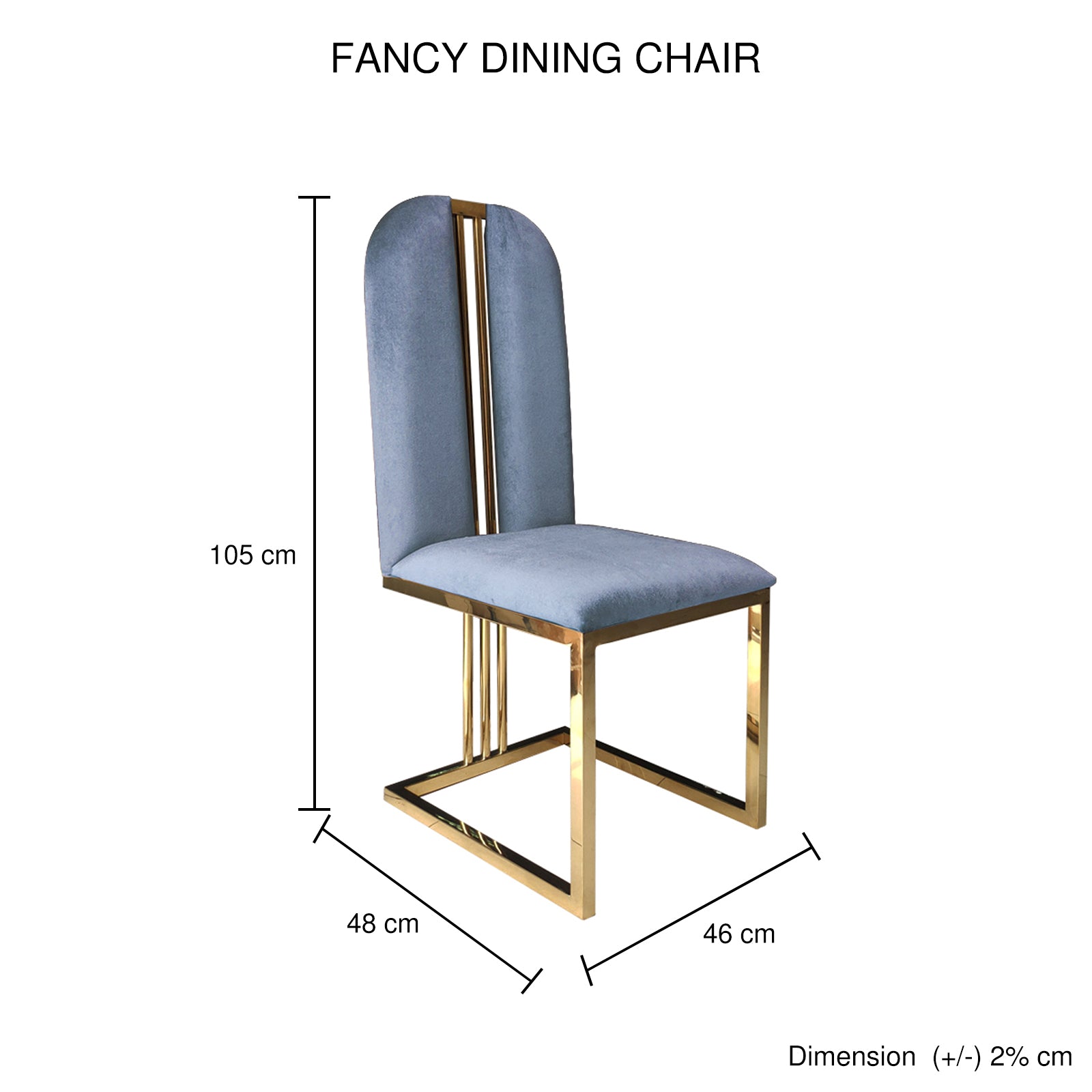 Modern Gold Frame Blue Fabric Dining Chairs Set of 2