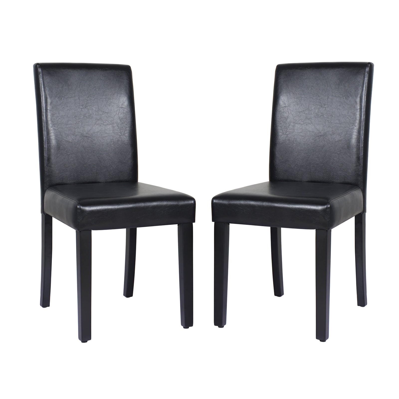 2x Black Leatherette Dining Chairs, Mid-Back, Pine Legs