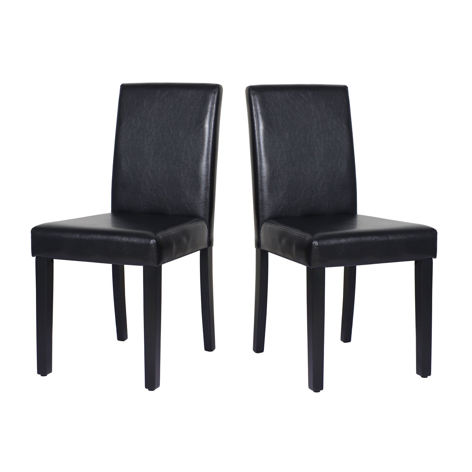 2x Black Leatherette Dining Chairs, Mid-Back, Pine Legs