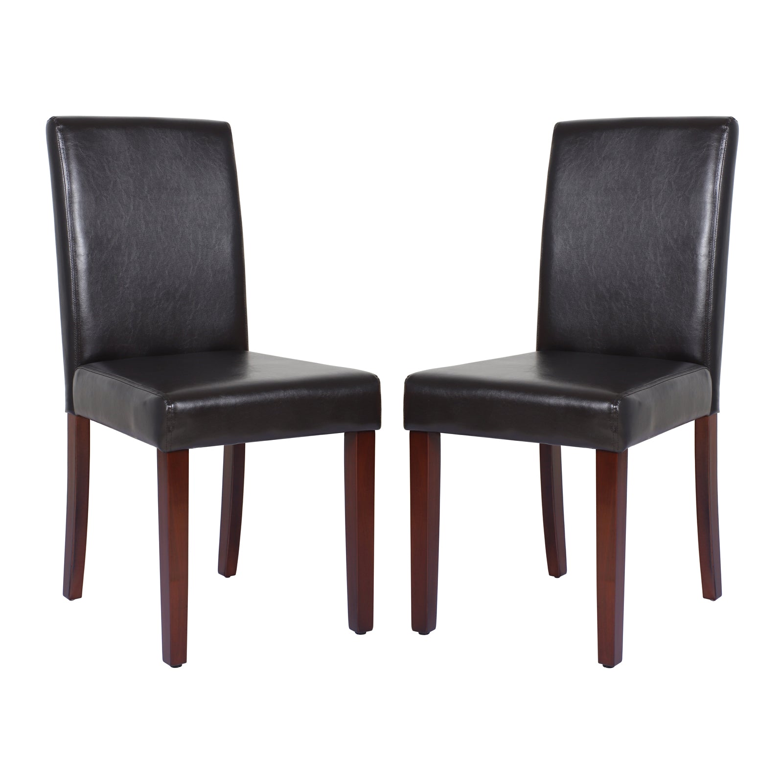 2x Brown Leatherette Dining Chairs with Mid-Back & Pine Legs