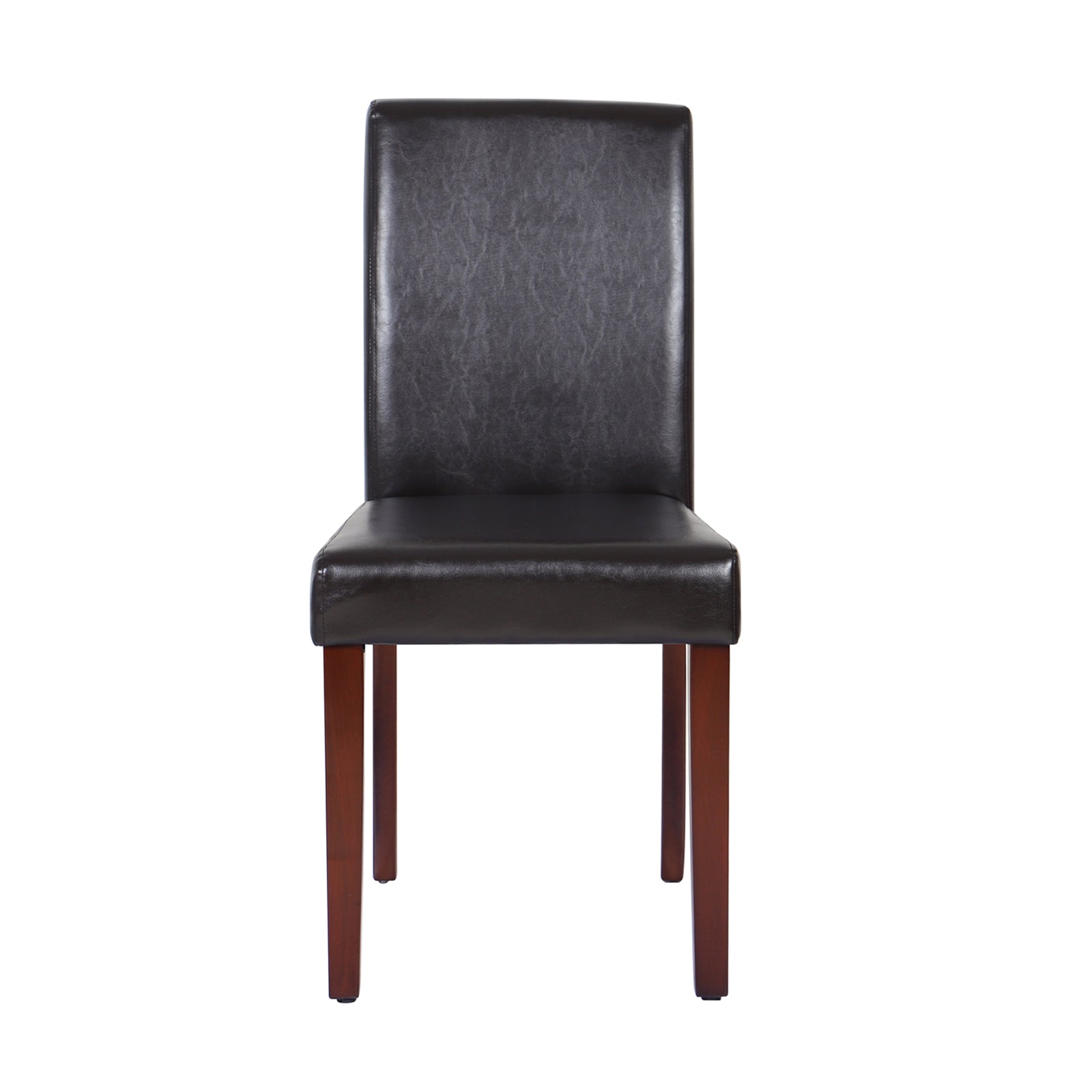 2x Brown Leatherette Dining Chairs with Mid-Back & Pine Legs