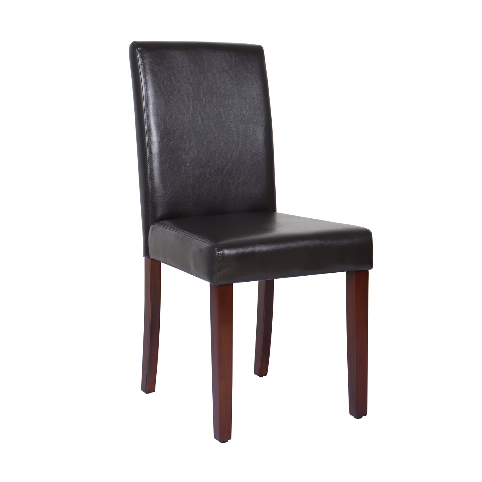 2x Brown Leatherette Dining Chairs with Mid-Back & Pine Legs