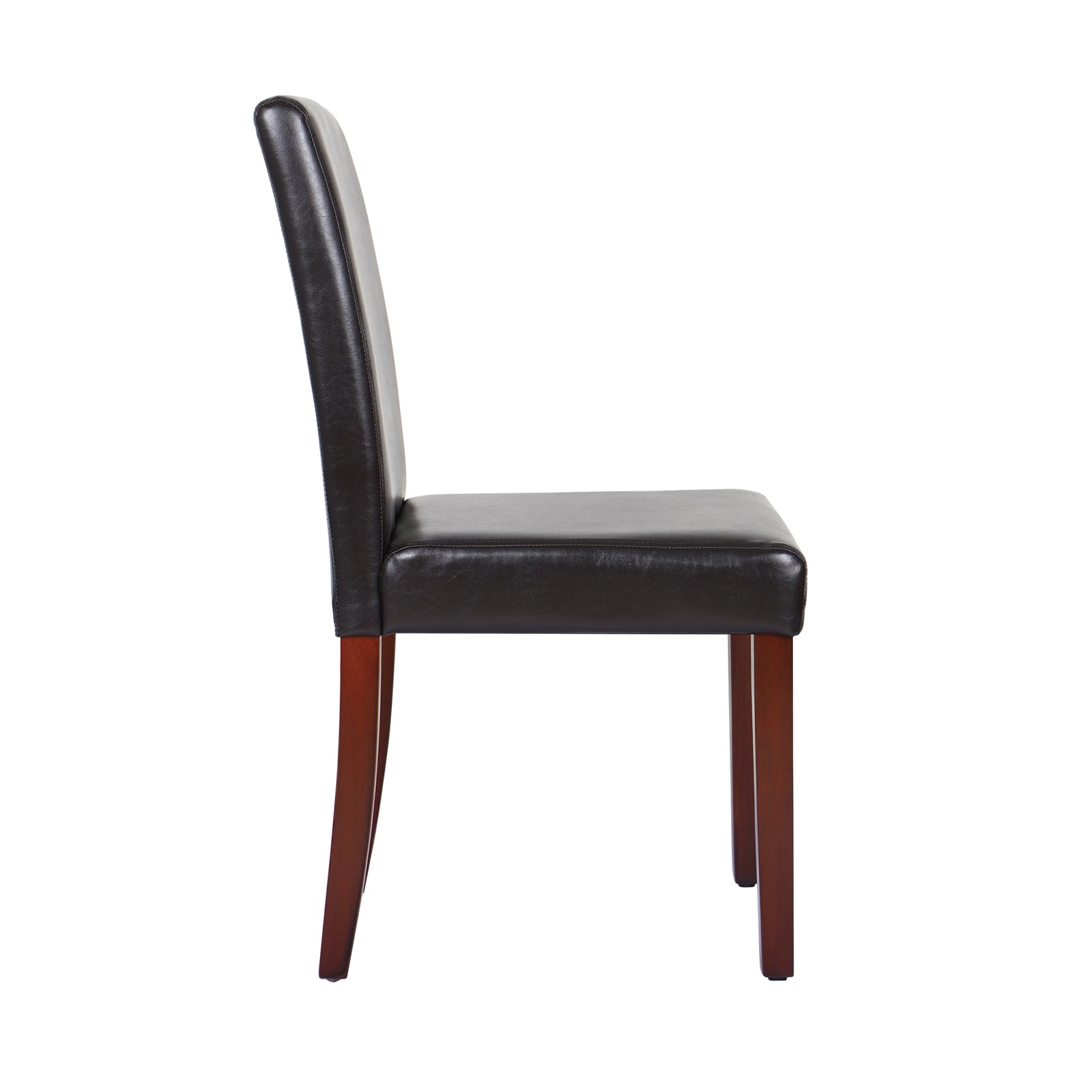 2x Brown Leatherette Dining Chairs with Mid-Back & Pine Legs