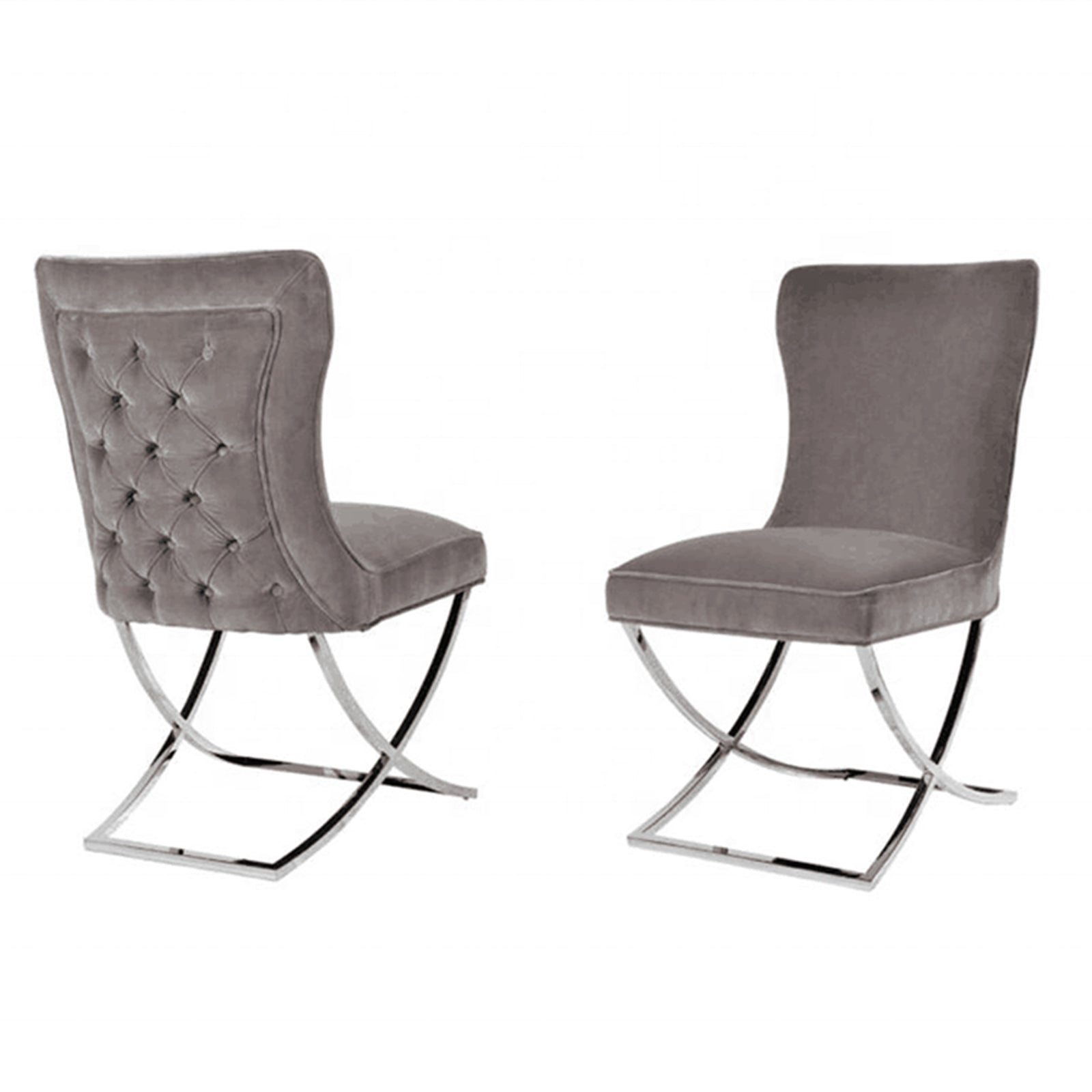 Premium Grey Upholstered Dining Chairs, Silver Legs, Set of 2