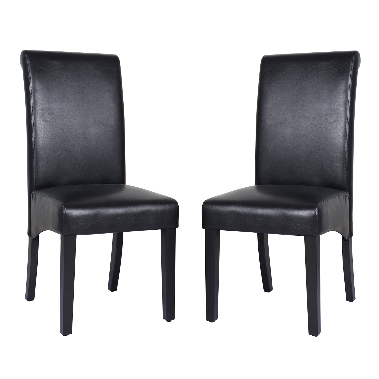 Black Leatherette Dining Chairs, Solid Pine Legs, Set of 2