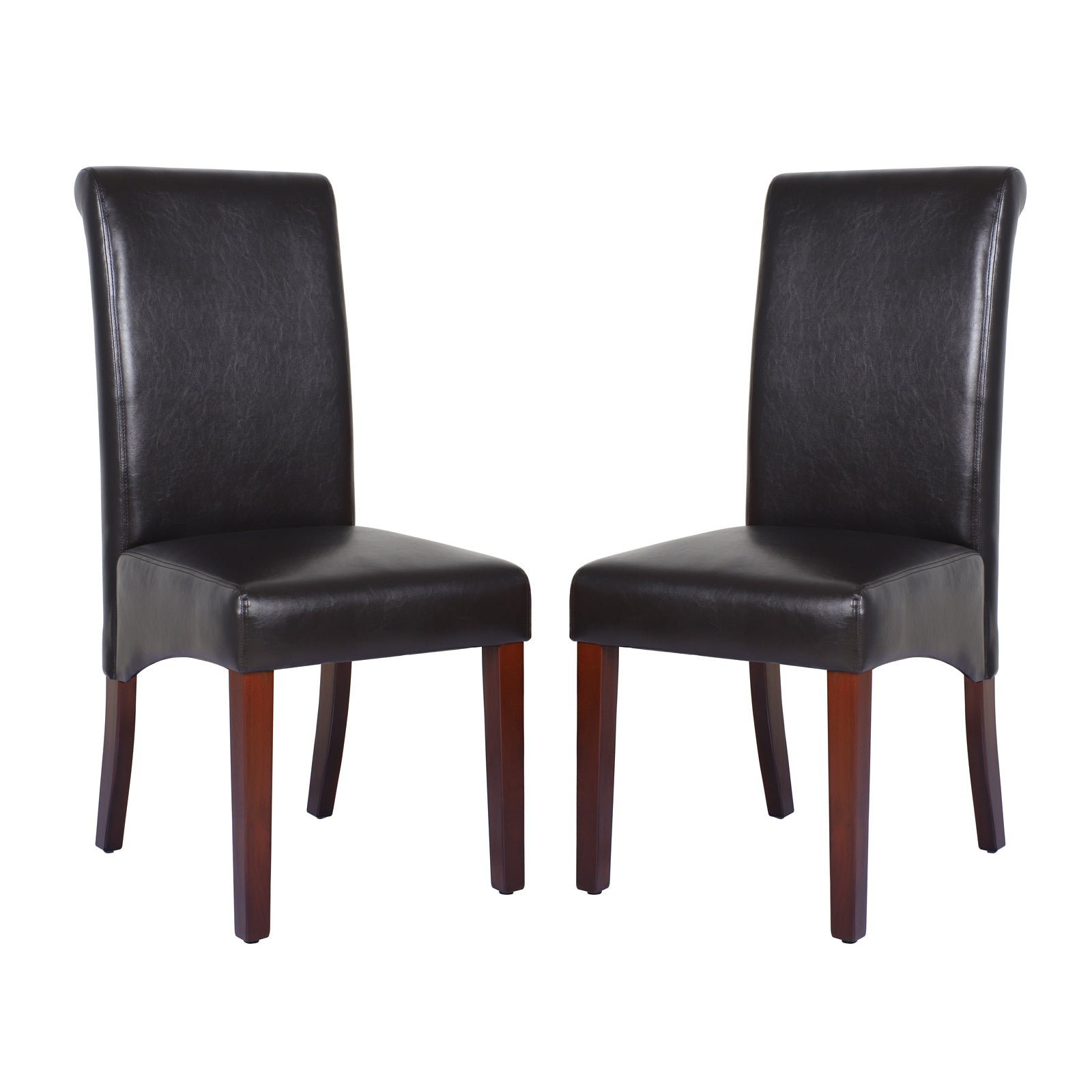 Brown Leatherette Dining Chairs with Pine Legs - Set of 2