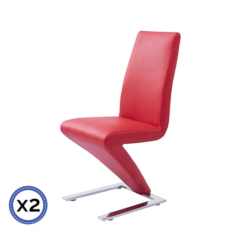 Premium Z Shape Red Leatherette Dining Chairs - Set of 2